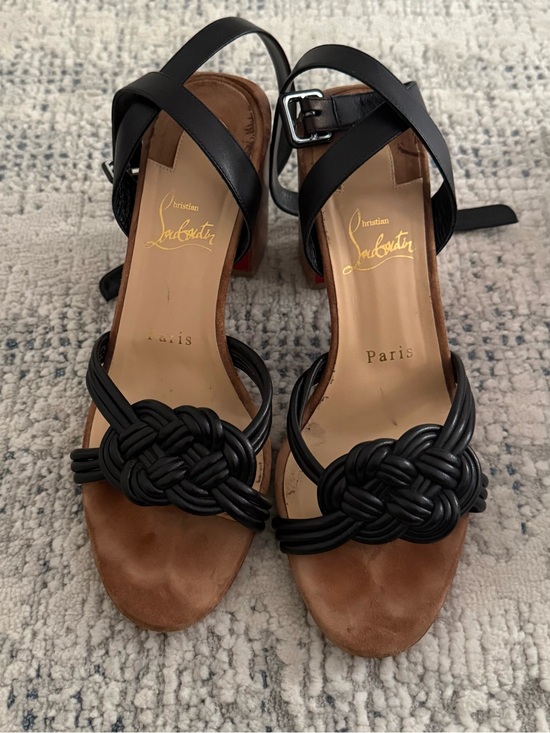 Christian Louboutin Shoes - Christian Louboutin Black Knotted Leather Ankle Strap Sandals 38